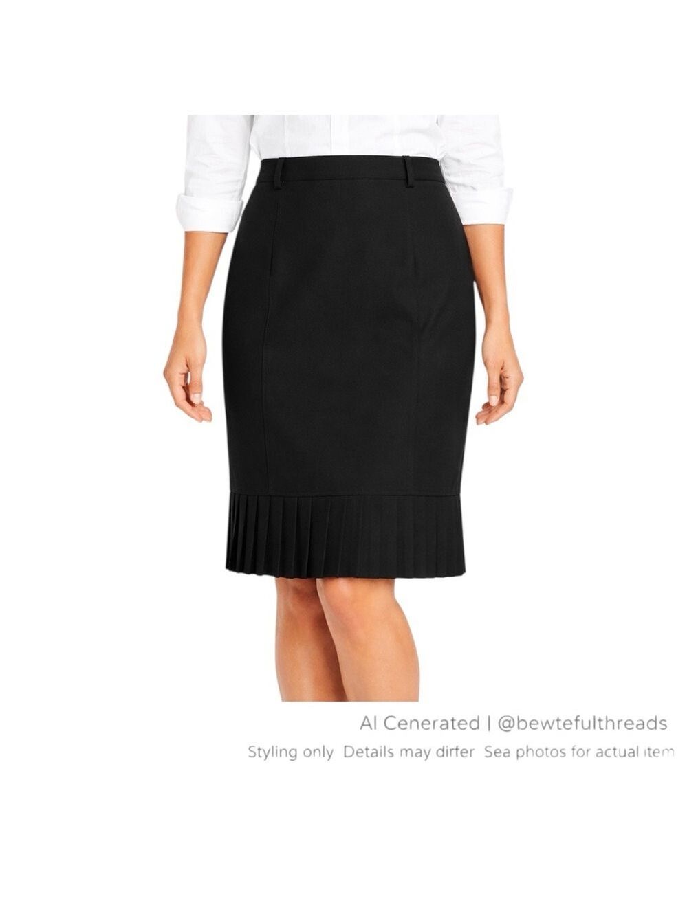 Talbots 8P Black Pleated Hem Skirt Petite Preppy Office Classic